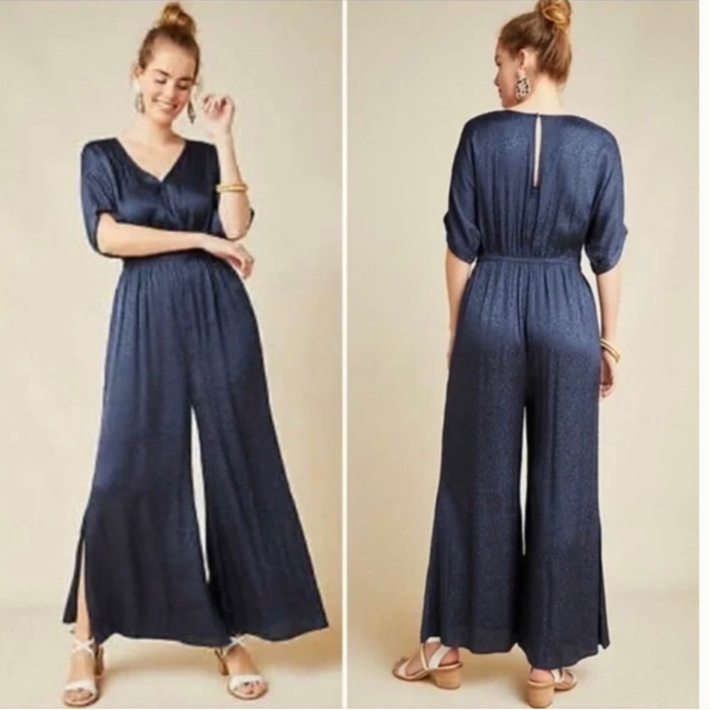 Maeve Anthropologie Navy Animal Jacquard Jumpsuit 10/12